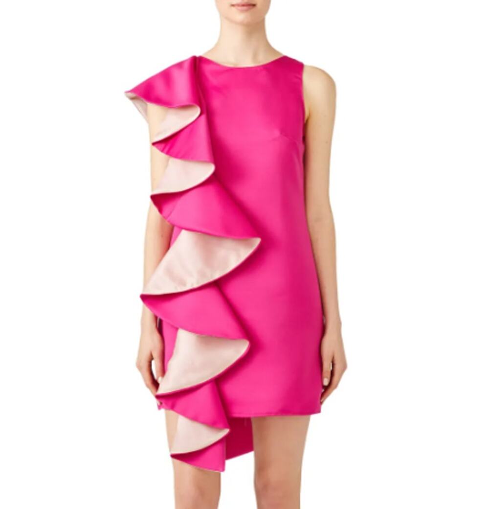 VIVA AVIVA Ruffle Mini Dress Pink Contrast Sleeveless Party Semi Formal Sheath